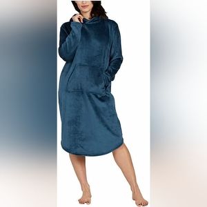 32 DEGREES Heat Women's Hooded Cozy Plush Sleep Lounger Size S/M Teal Green